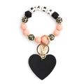 Pink and leopard silicone bead bracelet with MAMA charm and black heart leather keychain - Peach