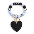 Blue silicone bead MAMA bracelet with leopard print accent and heart pendant keychain - Gray Blue