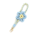 Handmade light blue and yellow flower woven wrist strap with a gold lobster clasp - Light Blue
