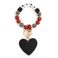 Leopard silicone bead MAMA bracelet with red beads and black heart leather keychain tag - Burgundy