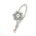 Handmade woven daisy phone lanyard in grey and cream with gold metal clasp hook - Gray