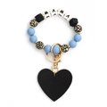 Blue and leopard silicone bead keychain bracelet with MAMA letters and a heart charm - Gray Blue