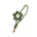 Handmade green and white woven flower lanyard with a golden metal lobster clasp - Green