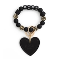 Black leopard silicone bead MAMA keychain bracelet with a large heart pendant - Black
