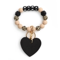 Leopard print silicone bead bracelet with MAMA letter beads and black heart charm - Khaki