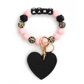 MAMA silicone bead bracelet keychain with pink leopard beads and black heart charm - Light Pink