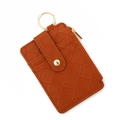 Portacarte in pelle intrecciata marrone con cerniera dorata e anello portachiavi - Marrone