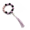 Pulsera llavero de cuentas de silicona leopardo violeta con borla de gamuza color lavanda - Morado Claro