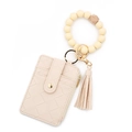 Beige woven PU leather card holder wallet with silicone bead wristlet and gold hardware - Beige