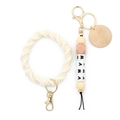 Cream cotton woven bracelet with MAMA letter silicone bead keychain and wooden tag - Off White