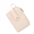 Portacarte beige in pelle intrecciata con tasca a zip e anello portachiavi dorato raffinato - Beige