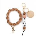 Brown braided rope wristlet keychain with MAMA letter beads and silicone charms - Brown