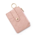 Portacarte rosa in pelle con motivo intrecciato, cinturino d'oro e portachiavi - Rosa