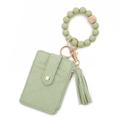 Mint green PU leather wallet keychain set with silicone bead bracelet and tassel charm - Green