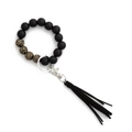 Bracciale portachiavi con perline in silicone nero opaco e accenti leopardati dorati eleganti - Nero