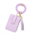 Lavender plaid card holder with silicone bead bracelet and purple tassel keychain - Purple