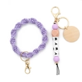 Purple braided macrame wristlet keychain with MAMA letter beads and wooden charm pendant - Purple