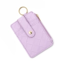 Portacarte viola chiaro con trama intrecciata, zip dorata e anello portachiavi - Viola