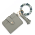 Grey PU leather wallet with colorful silicone bead bracelet and matching fringe tassel - Gray