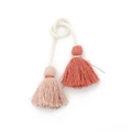 Bijou de sac artisanal en coton avec pompons beige et rouge brique et corde tressée - Rose Orangé