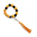 Portachiavi con perle in silicone gialle, stampe leopardate e nappa in pelle gialla accesa - Giallo