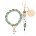 Sage green braided bracelet keychain with MAMA letter beads and silicone pearls - Green