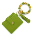 Green silicone beaded bracelet with wave-edge PU leather card holder and tassel - Lemon Green
