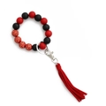 Bracciale portachiavi in perline di silicone rosso e leopardo con nappa coordinata - Rosso