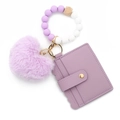Portachiavi a bracciale in silicone viola con porta carte in ecopelle e cuore di peluche - Viola