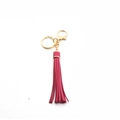 Fuchsia pink PU leather tassel keychain with gold lobster clasp for bags and accessories - Tassel With Lobster Clasp Ring (B3) / Rose Red