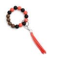 Bracciale portachiavi con perline leopardate, rosso corallo e nappa in pelle - Rosso Anguria