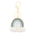 Bohemian woven cotton rainbow keychain with green, blue, white cords and white tassel - Yellow & Green