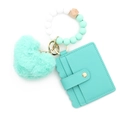 Portachiavi con bracciale in perle di silicone verde menta, pompon a cuore e mini borsa - Verde