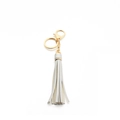 White faux leather tassel keychain accessory with gold spring ring and lobster clasp - Tassel With Lobster Clasp Ring (B5) / Silver