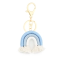 Handmade bohemian rainbow keychain with blue and white woven cotton ropes and gold clasp - Sky Blue