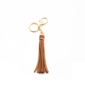 Deep brown PU leather tassel keychain with polished gold-tone lobster clasp and ring - Leather Tassel with Lobster Clasp and Ring / Coffee (B7)