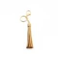 Light khaki PU leather tassel keychain with gold lobster clasp and flat ring accessory - Tassel With Lobster Clasp Ring (B8) / Gold