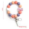 Porte-clés bracelet en perles de silicone orange et violet avec breloque Girl Mom - Style Lettre Mom Blanc (S5)