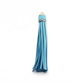 Light blue PU leather tassel keychain with a gold metal cap and round hanging ring - Mini Tassel With Cap (A2) / Blue