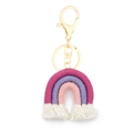Handmade boho rainbow keychain with pink and purple woven cotton layers and white tassels - Rose Red
