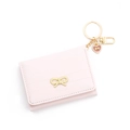 Portafoglio rosa a tre ante con fiocco dorato e ciondolo a cuore con perle chic - 1 Rosa