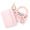 Rosa PU-Leder Geldbörse Schlüsselanhänger Set mit Silikon Perlenarmband und Gold-Hardware - Rosa