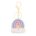 Handmade boho rainbow keychain with blue, purple and pink cotton ropes and white tassels - Gray Blue
