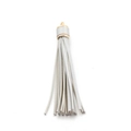 Light grey PU leather tassel keychain pendant with shiny gold metal cap and ring - Mini Tassel With Cap (A5) / Silver