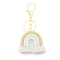 Handmade macrame rainbow keychain with beige and white cotton thread and tassels - Beige
