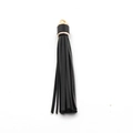 Elegant black PU leather tassel keychain with polished gold metal cap attachment - Mini Tassel With Cap (A6) / Black