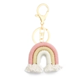 Handmade woven rainbow keychain with pink yellow and white cotton cord and gold clasp - Pink Yellow White Marble