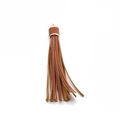 Dark brown PU leather tassel keychain with polished gold metal cap and hook hardware - Leather Tassel with Metal Hanging Loop / Coffee (A7)