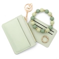 Mintgrünes Leder-Kartenetui mit Silikonperlen-Armband und Schlüsselanhänger-Set - Grün