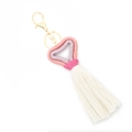 Porte-clés cœur tressé rose et violet avec long gland blanc et fermoir doré brillant - Rose Violet (Fermoir en 8)